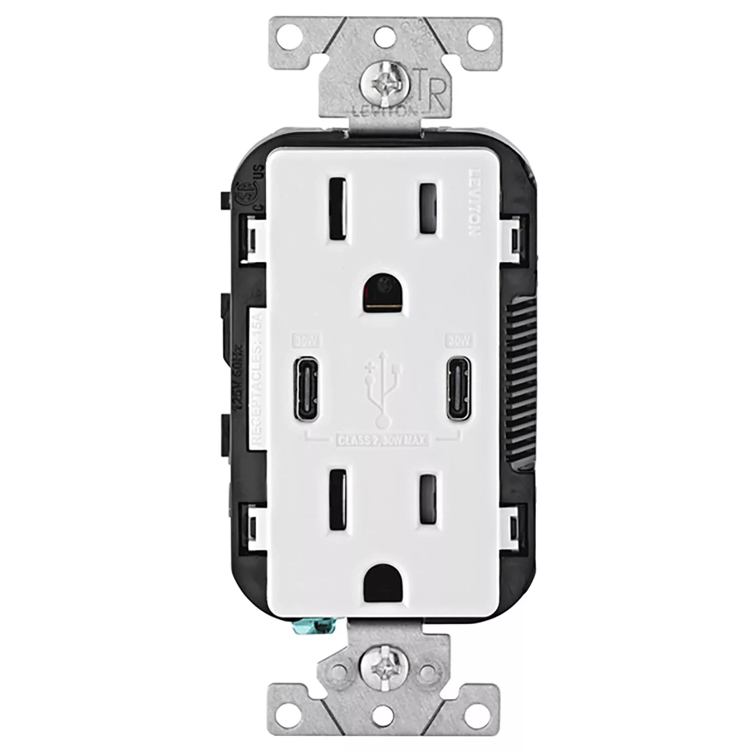 Decora 15 Amps 125 V Duplex And Type C White Outlet And Usb Charger 5-15r 1 Pk